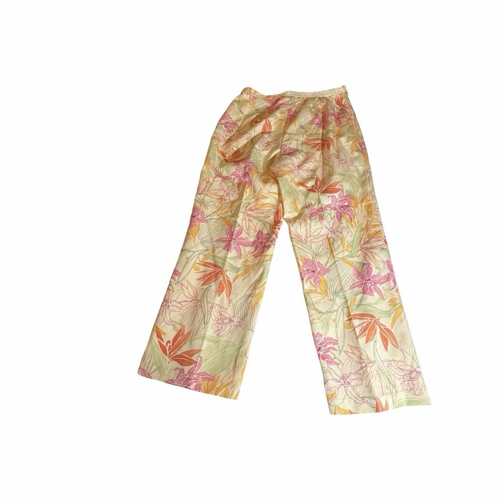 Talbots Pants Women's Size 14 Yellow Silk Floral Lined High Waist Strait Leg